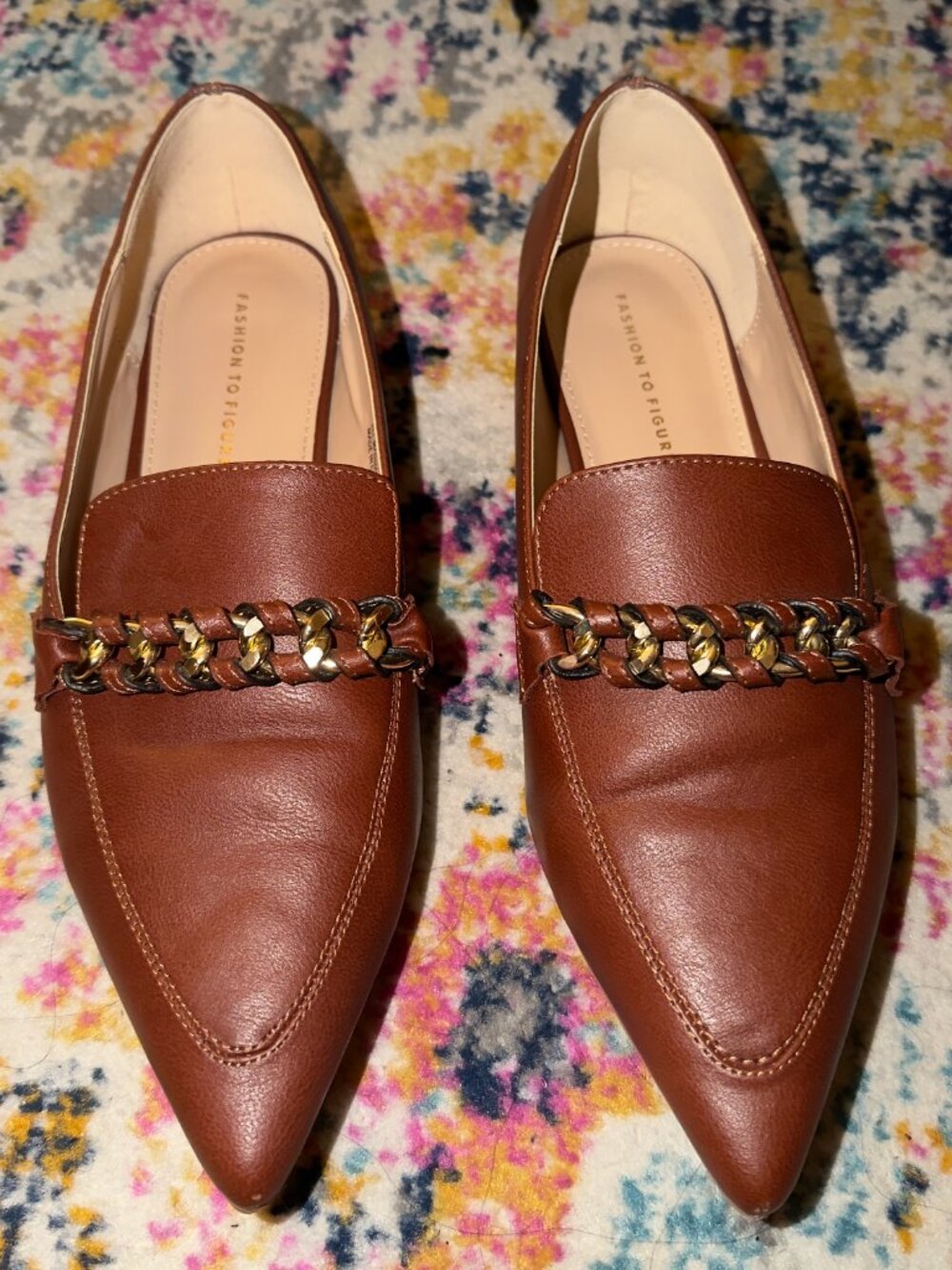 Brown Pointed Tie Flats with Gold Chain Detail